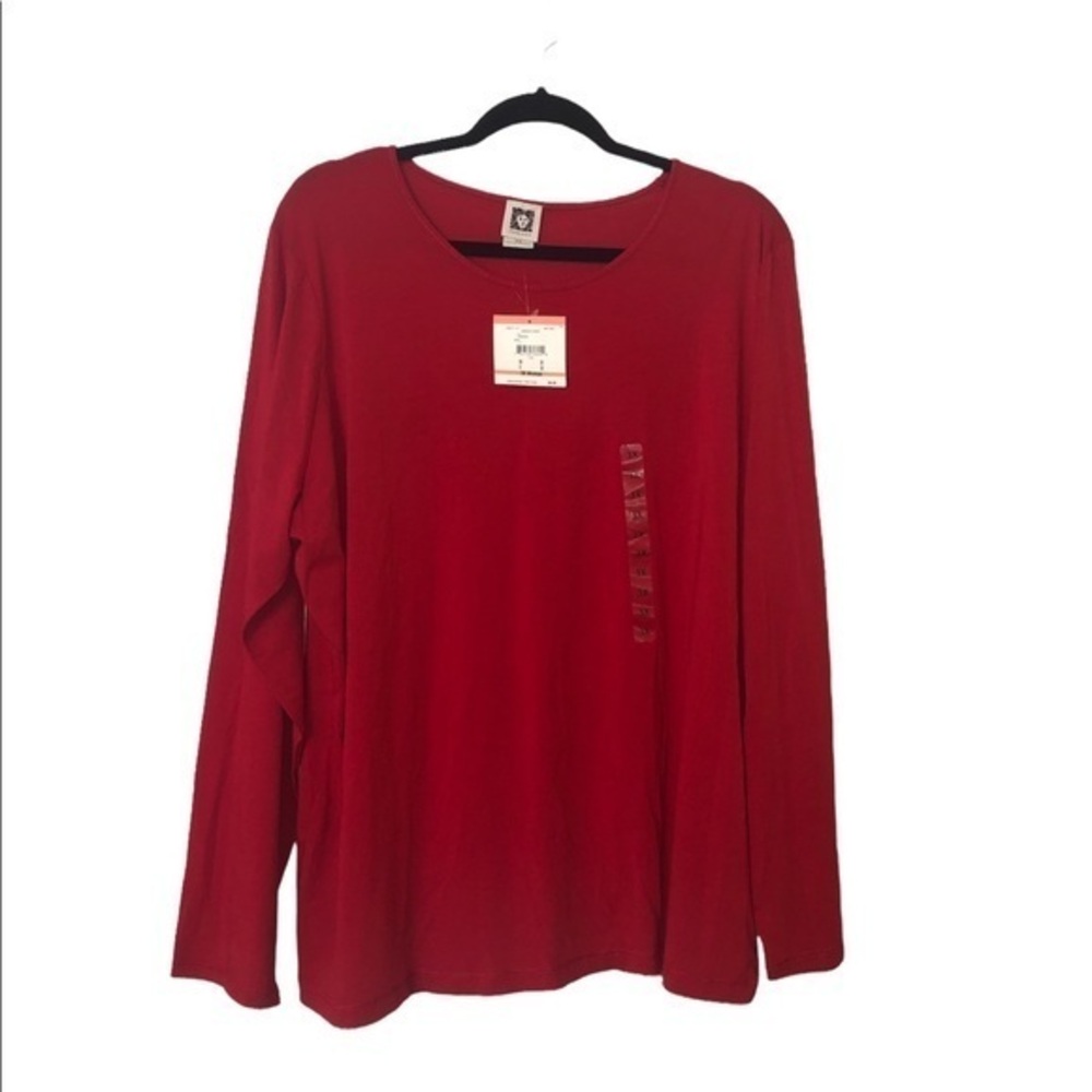 🎁 NWT Anne Klein long sleeve scoop neck deep red cotton modal tee shirt